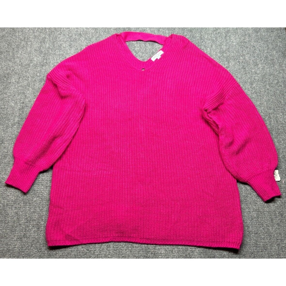 Boutique Plus Sweater Womens Size 2X Pink Acrylic Lace Up Back Long Sleeve New